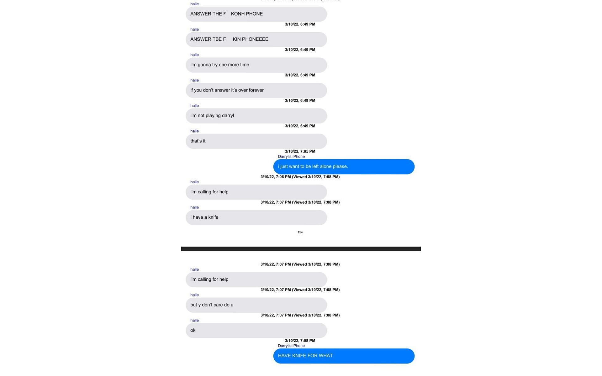 The alleged text messages between Halle Bailey and DDG (Image via x.com/itscontursii)